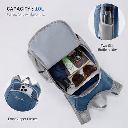 10L Small Hiking Backpack Travel Daypack Lightweight Packable Back Pack for Women Men(Black)
