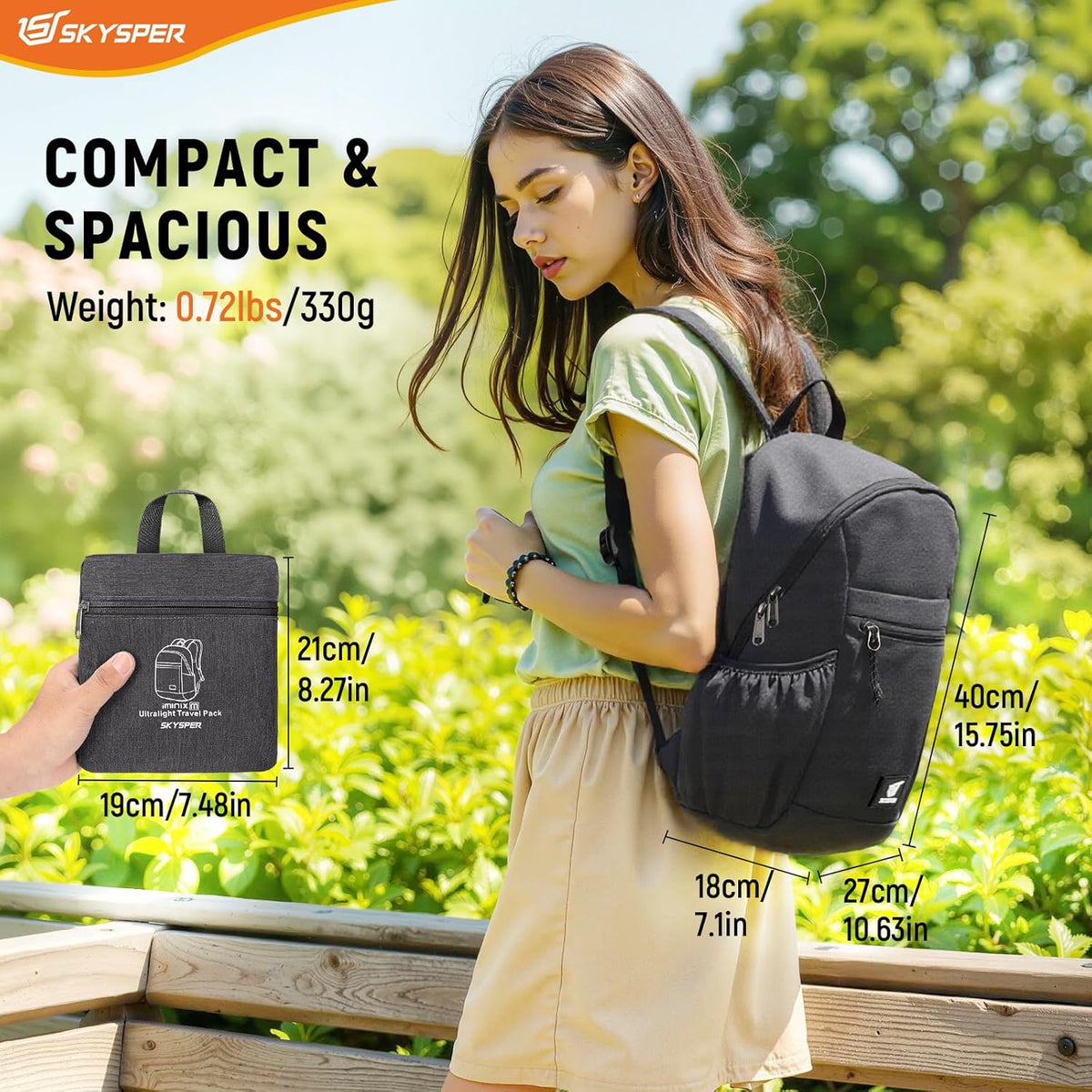 Anti Theft Hiking Backpack, 20L RFID Packable Travel Daypack, Lightweight Foldable Back Pack for Walking Daytrip