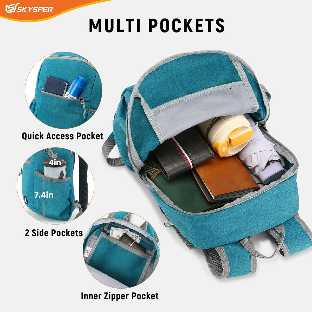 Anti Theft Hiking Backpack, 20L RFID Packable Travel Daypack, Lightweight Foldable Back Pack for Walking Daytrip