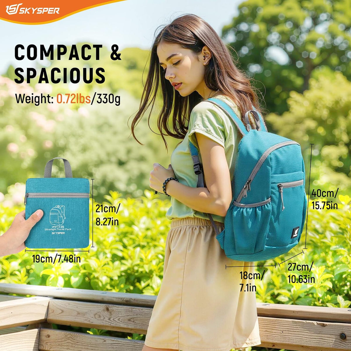 Anti Theft Hiking Backpack, 20L RFID Packable Travel Daypack, Lightweight Foldable Back Pack for Walking Daytrip