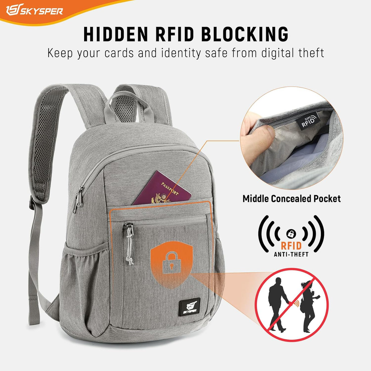 Anti Theft Hiking Backpack, 20L RFID Packable Travel Daypack, Lightweight Foldable Back Pack for Walking Daytrip