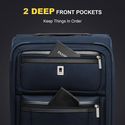 Carry On Luggage Airline Approved with Compartment, Softside Expandable Rolling Suitcase with Spinner Wheels, Blue, Carry-On 20-Inch