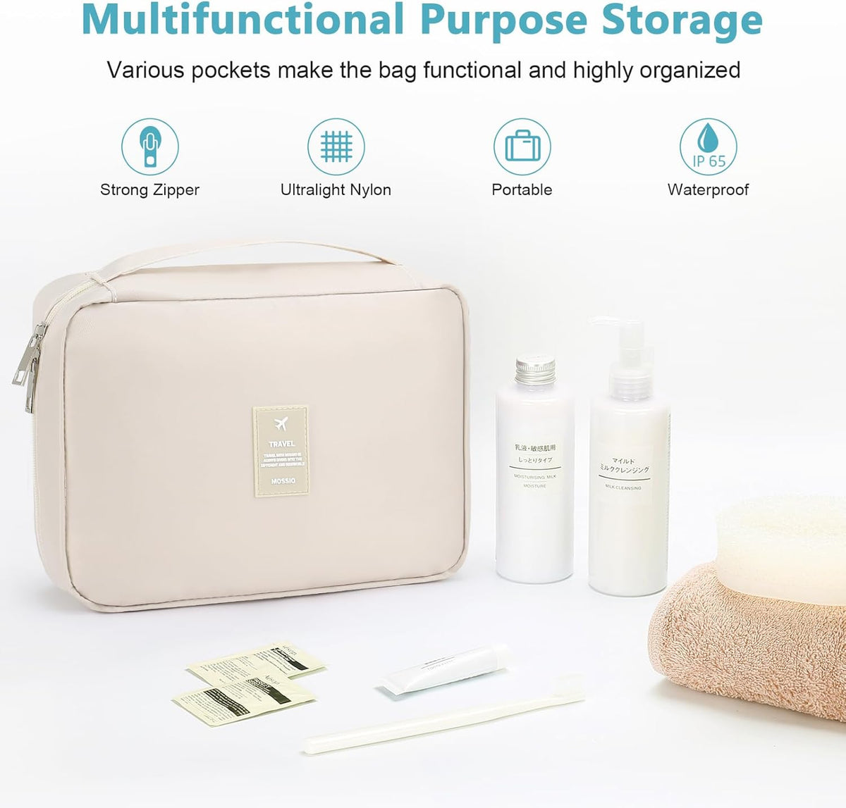 Hanging Toiletry Bag with Sturdy Hook - Large Portable Cosmetic Makeup Travel Organizer for Men & Women