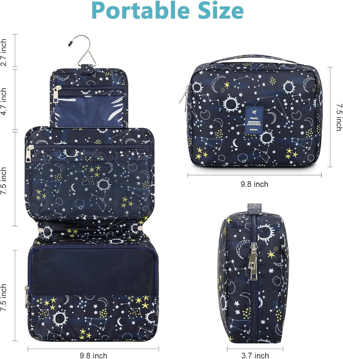 Hanging Toiletry Bag with Sturdy Hook - Large Portable Cosmetic Makeup Travel Organizer for Men & Women