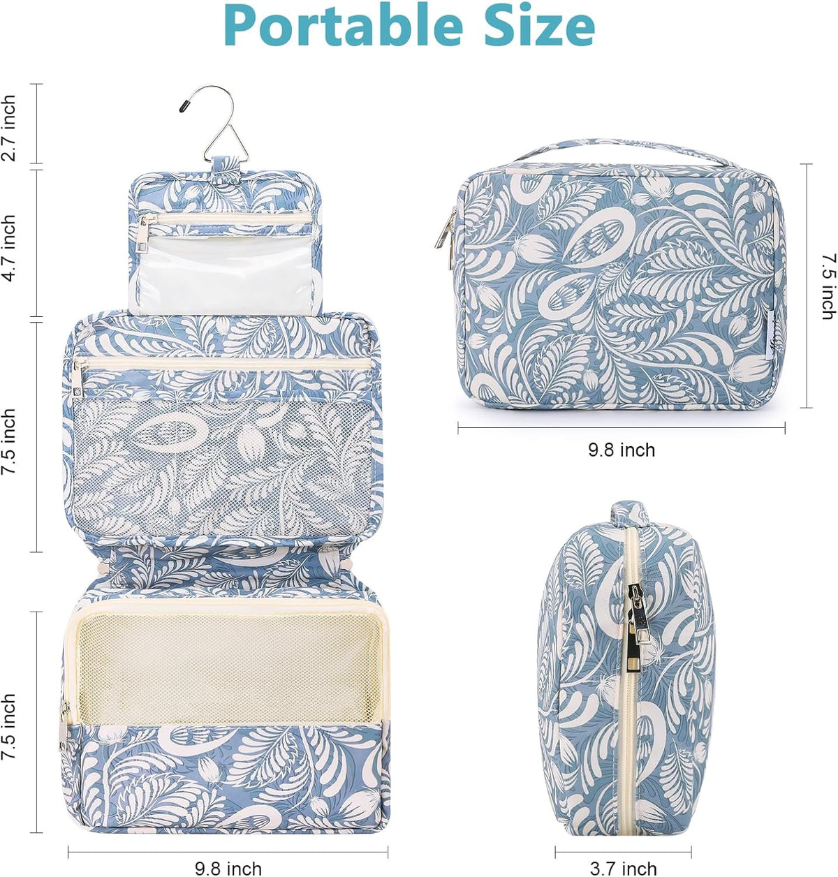 Hanging Toiletry Bag with Sturdy Hook - Large Portable Cosmetic Makeup Travel Organizer for Men & Women