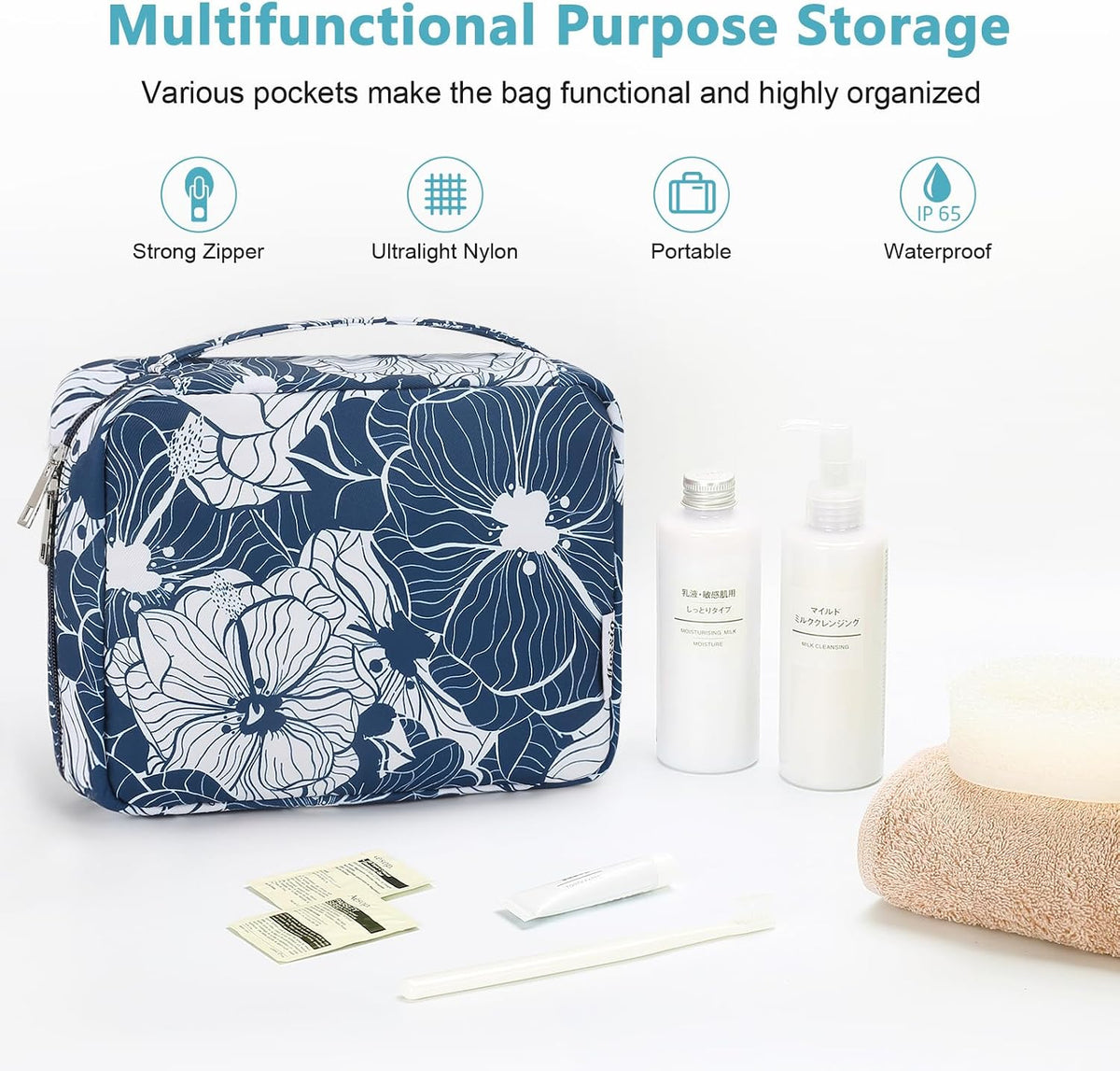 Hanging Toiletry Bag with Sturdy Hook - Large Portable Cosmetic Makeup Travel Organizer for Men & Women