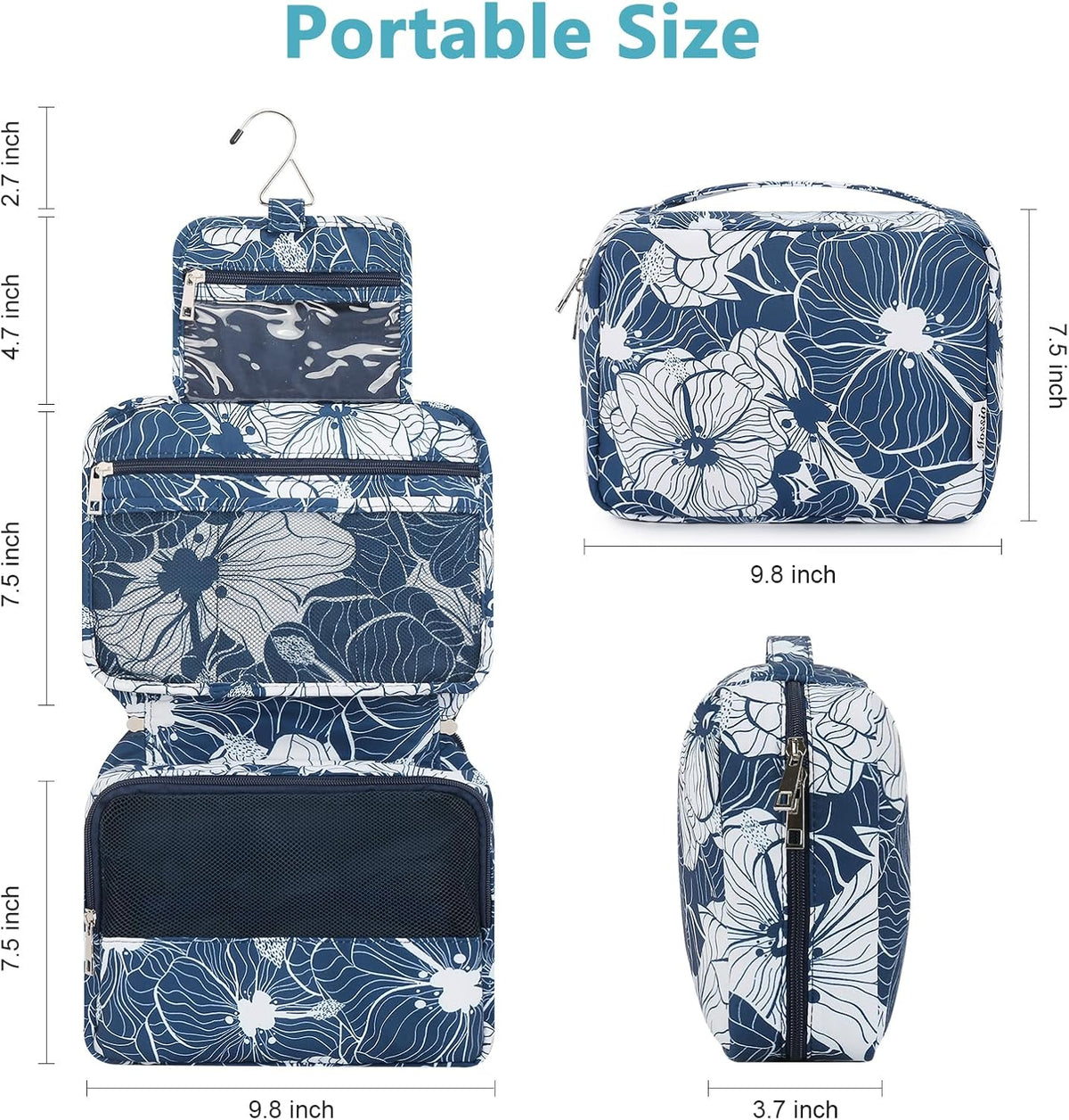Hanging Toiletry Bag with Sturdy Hook - Large Portable Cosmetic Makeup Travel Organizer for Men & Women
