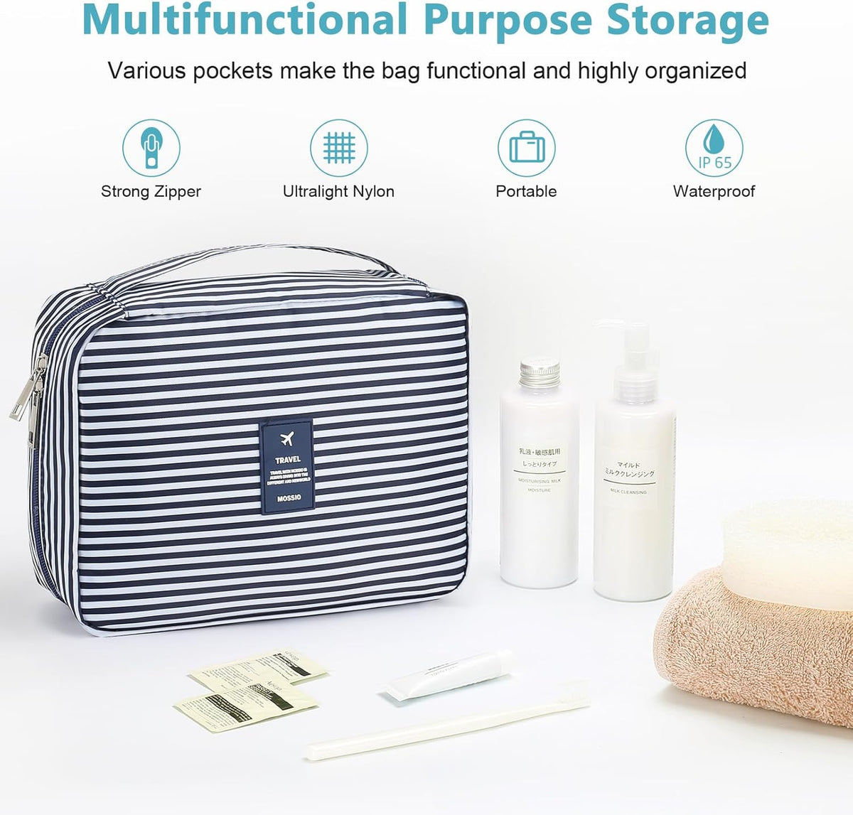 Hanging Toiletry Bag with Sturdy Hook - Large Portable Cosmetic Makeup Travel Organizer for Men & Women