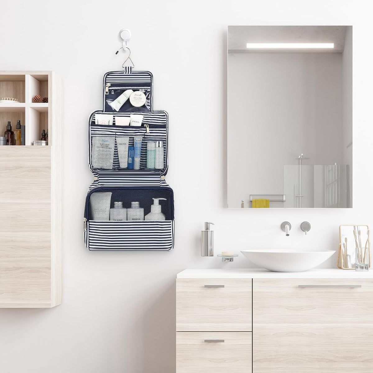 Hanging Toiletry Bag with Sturdy Hook - Large Portable Cosmetic Makeup Travel Organizer for Men & Women