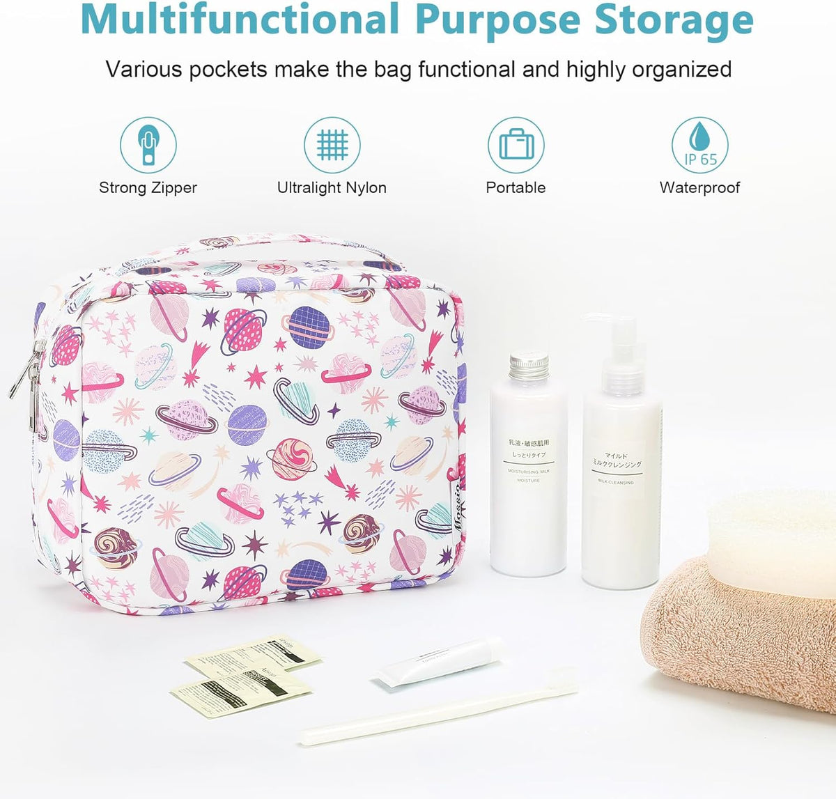 Hanging Toiletry Bag with Sturdy Hook - Large Portable Cosmetic Makeup Travel Organizer for Men & Women