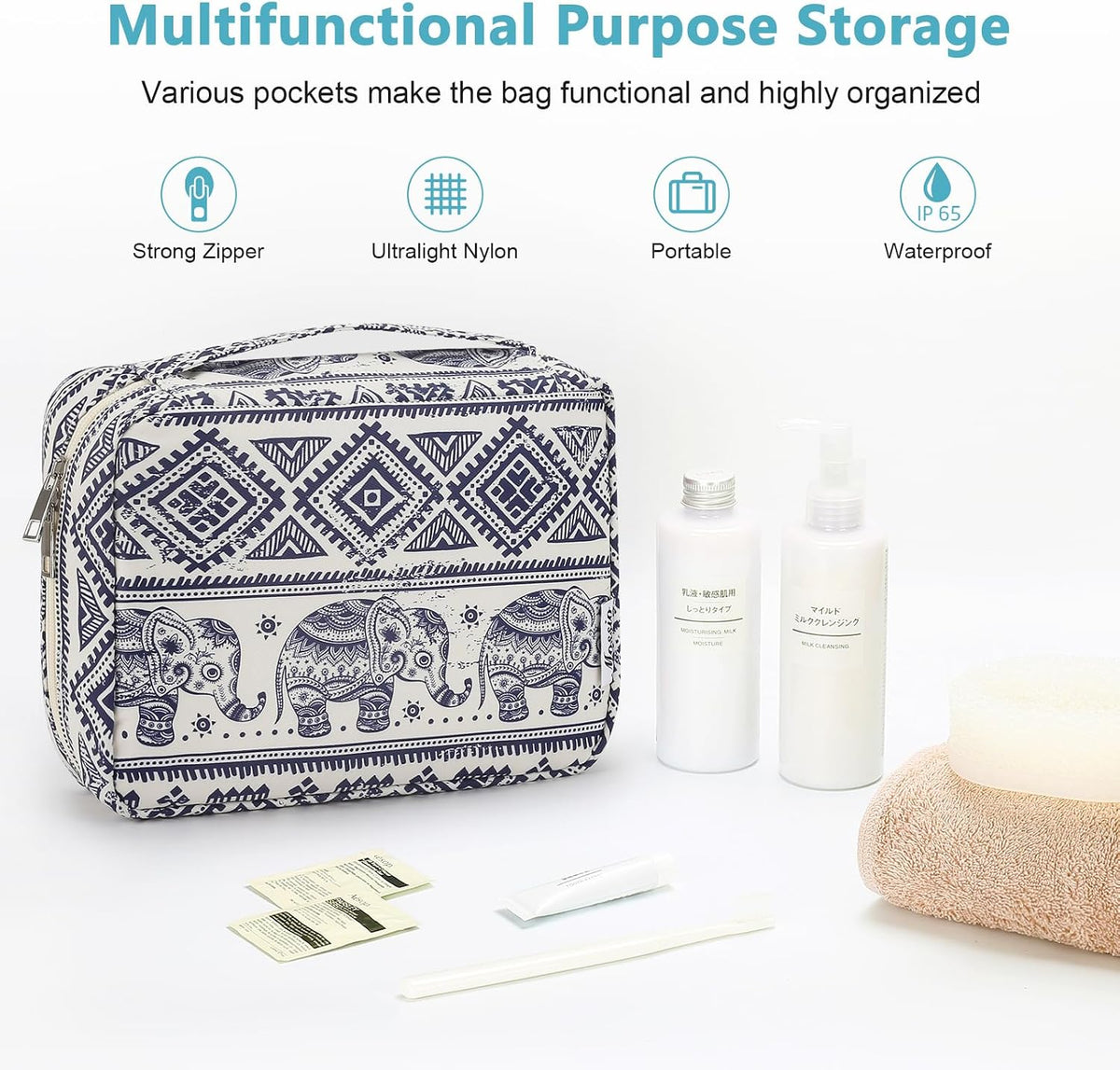 Hanging Toiletry Bag with Sturdy Hook - Large Portable Cosmetic Makeup Travel Organizer for Men & Women