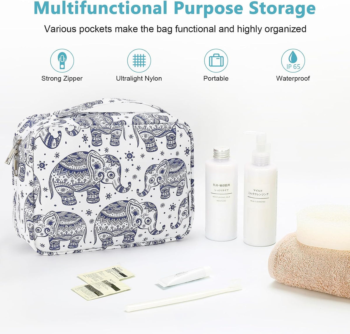 Hanging Toiletry Bag with Sturdy Hook - Large Portable Cosmetic Makeup Travel Organizer for Men & Women