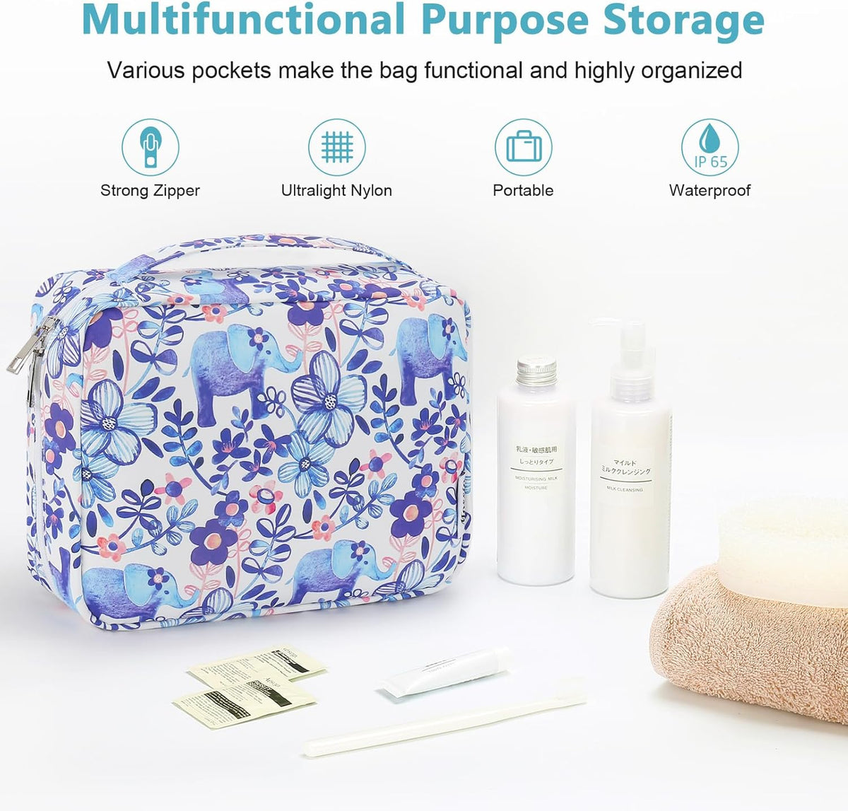 Hanging Toiletry Bag with Sturdy Hook - Large Portable Cosmetic Makeup Travel Organizer for Men & Women
