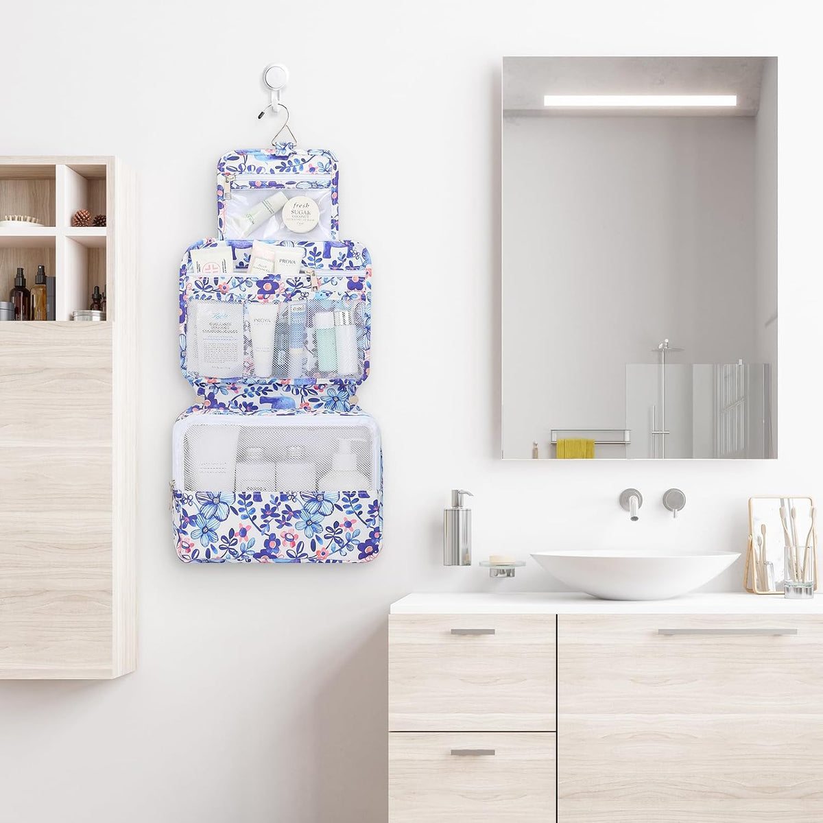 Hanging Toiletry Bag with Sturdy Hook - Large Portable Cosmetic Makeup Travel Organizer for Men & Women