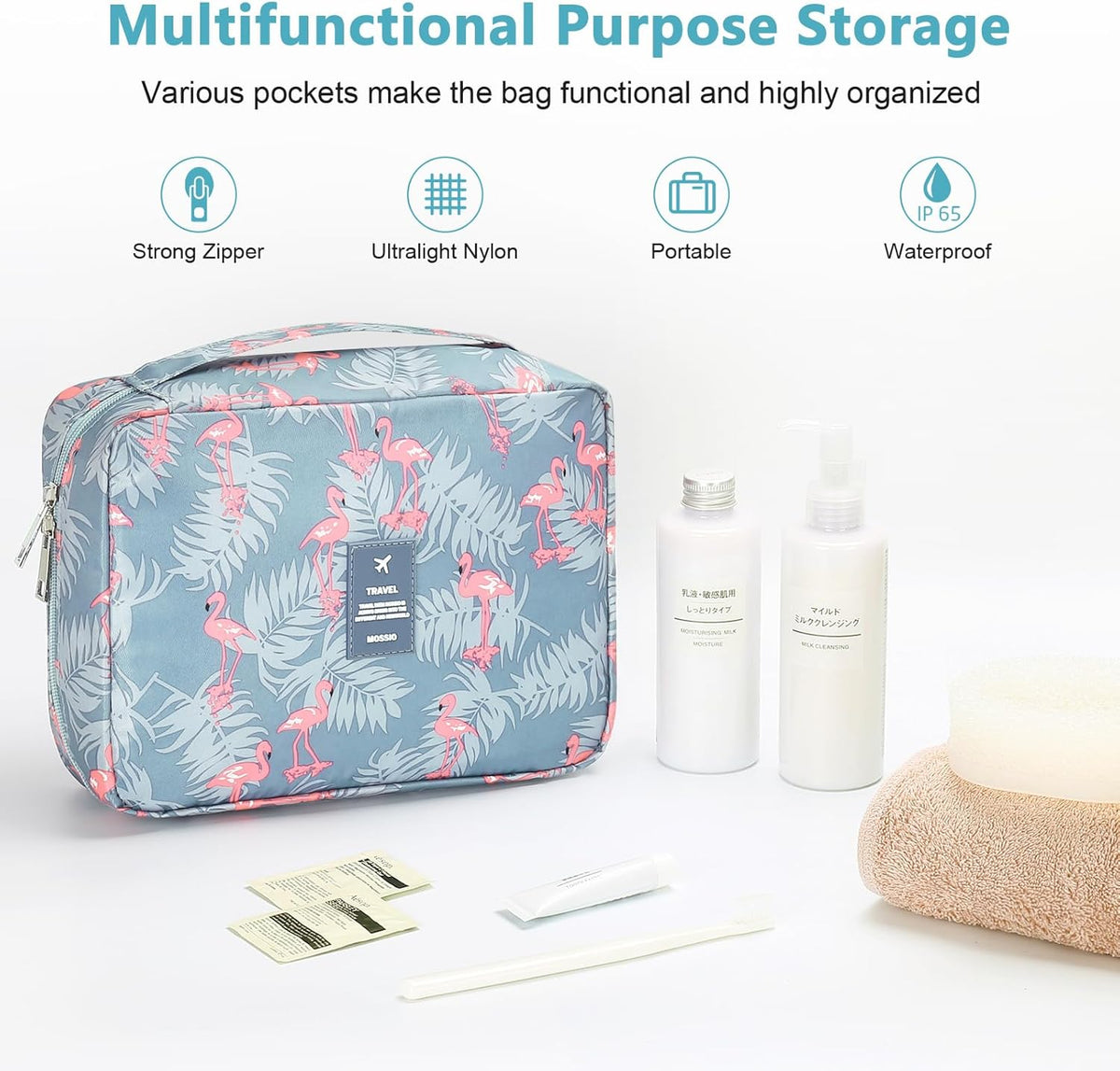 Hanging Toiletry Bag with Sturdy Hook - Large Portable Cosmetic Makeup Travel Organizer for Men & Women