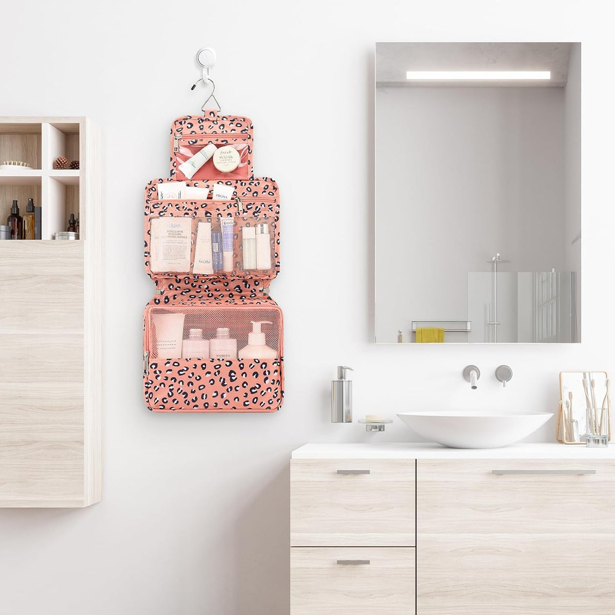 Hanging Toiletry Bag with Sturdy Hook - Large Portable Cosmetic Makeup Travel Organizer for Men & Women