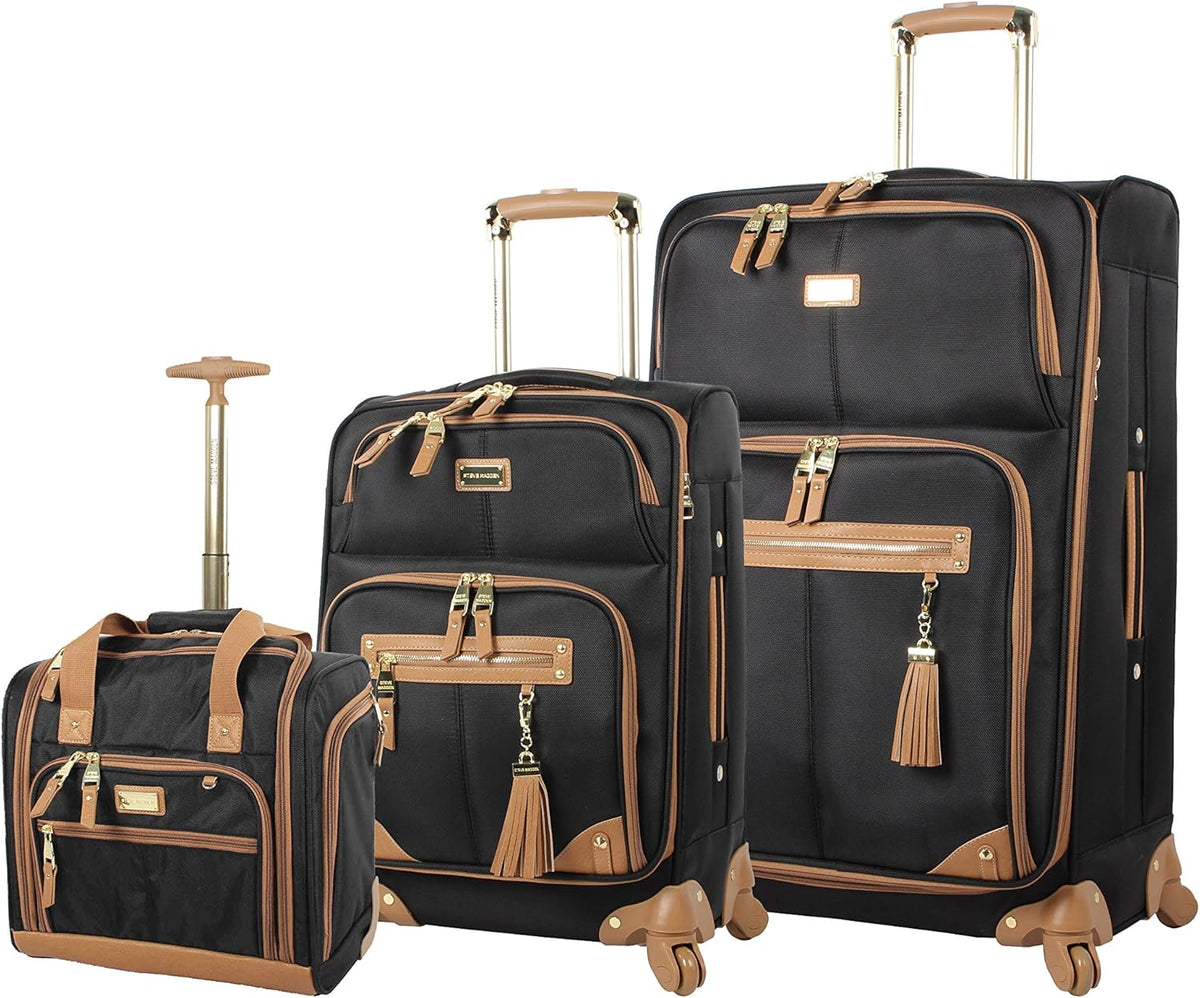 Designer Luggage Collection - 3 Piece Softside Expandable Lightweight Spinner Suitcase Set - Travel Set Includes an Under Seat Bag, 20-Inch Carry on and 28-Inch Checked Suitcase