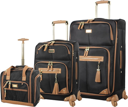 Designer Luggage Collection - 3 Piece Softside Expandable Lightweight Spinner Suitcase Set - Travel Set Includes an Under Seat Bag, 20-Inch Carry on and 28-Inch Checked Suitcase