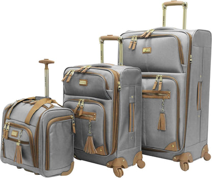 Designer Luggage Collection - 3 Piece Softside Expandable Lightweight Spinner Suitcase Set - Travel Set Includes an Under Seat Bag, 20-Inch Carry on and 28-Inch Checked Suitcase
