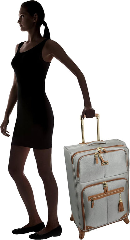 Designer Luggage Collection - 3 Piece Softside Expandable Lightweight Spinner Suitcase Set - Travel Set Includes an Under Seat Bag, 20-Inch Carry on and 28-Inch Checked Suitcase