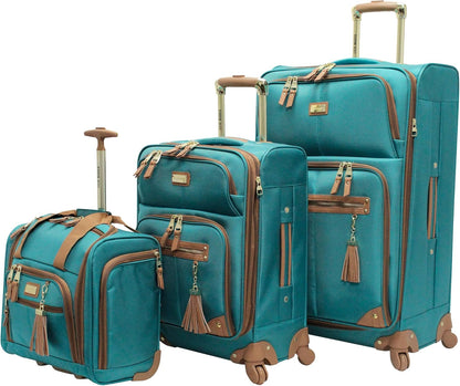 Designer Luggage Collection - 3 Piece Softside Expandable Lightweight Spinner Suitcase Set - Travel Set Includes an Under Seat Bag, 20-Inch Carry on and 28-Inch Checked Suitcase