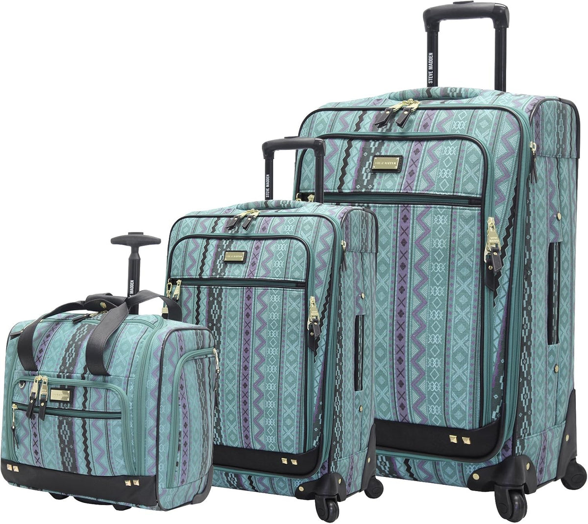 Designer Luggage Collection - 3 Piece Softside Expandable Lightweight Spinner Suitcase Set - Travel Set Includes an Under Seat Bag, 20-Inch Carry on and 28-Inch Checked Suitcase