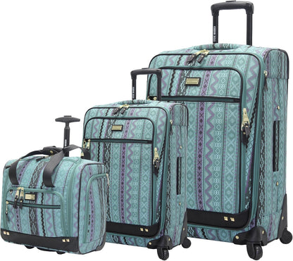 Designer Luggage Collection - 3 Piece Softside Expandable Lightweight Spinner Suitcase Set - Travel Set Includes an Under Seat Bag, 20-Inch Carry on and 28-Inch Checked Suitcase