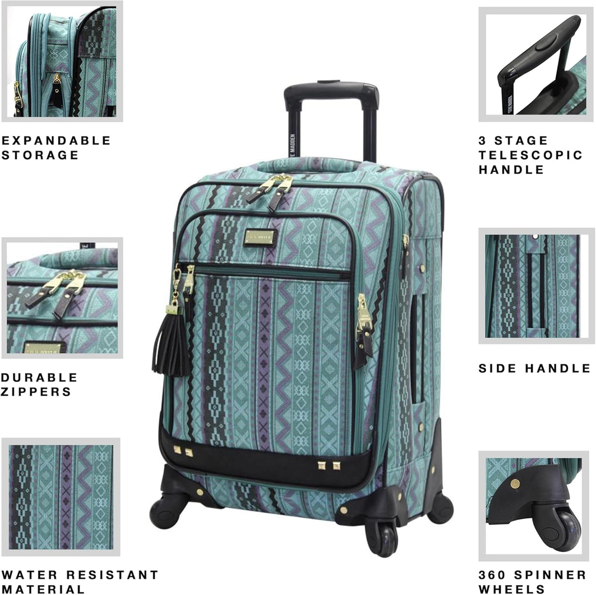 Designer Luggage Collection - 3 Piece Softside Expandable Lightweight Spinner Suitcase Set - Travel Set Includes an Under Seat Bag, 20-Inch Carry on and 28-Inch Checked Suitcase