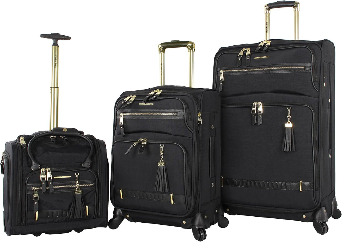 Designer Luggage Collection - 3 Piece Softside Expandable Lightweight Spinner Suitcase Set - Travel Set Includes an Under Seat Bag, 20-Inch Carry on and 28-Inch Checked Suitcase