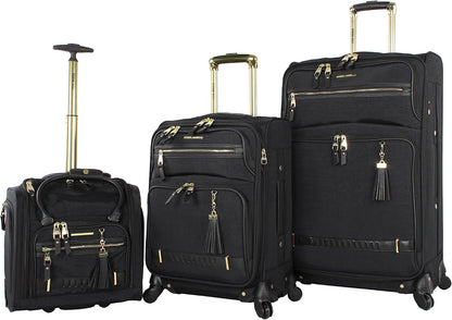 Designer Luggage Collection - 3 Piece Softside Expandable Lightweight Spinner Suitcase Set - Travel Set Includes an Under Seat Bag, 20-Inch Carry on and 28-Inch Checked Suitcase