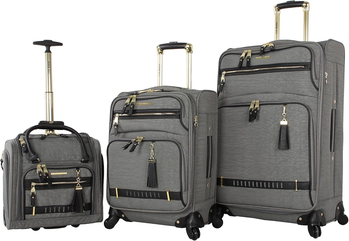 Designer Luggage Collection - 3 Piece Softside Expandable Lightweight Spinner Suitcase Set - Travel Set Includes an Under Seat Bag, 20-Inch Carry on and 28-Inch Checked Suitcase