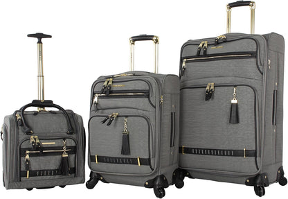 Designer Luggage Collection - 3 Piece Softside Expandable Lightweight Spinner Suitcase Set - Travel Set Includes an Under Seat Bag, 20-Inch Carry on and 28-Inch Checked Suitcase