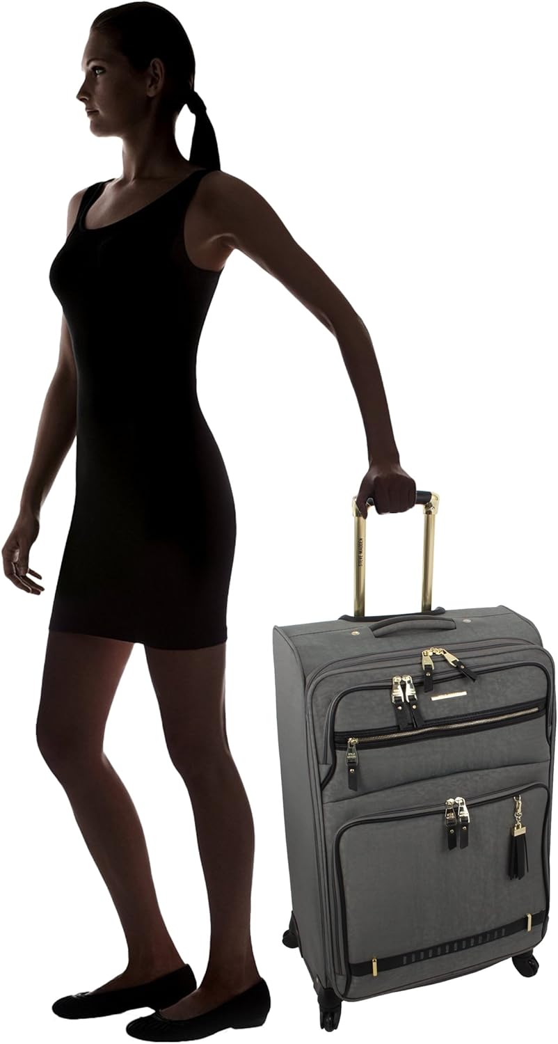 Designer Luggage Collection - 3 Piece Softside Expandable Lightweight Spinner Suitcase Set - Travel Set Includes an Under Seat Bag, 20-Inch Carry on and 28-Inch Checked Suitcase