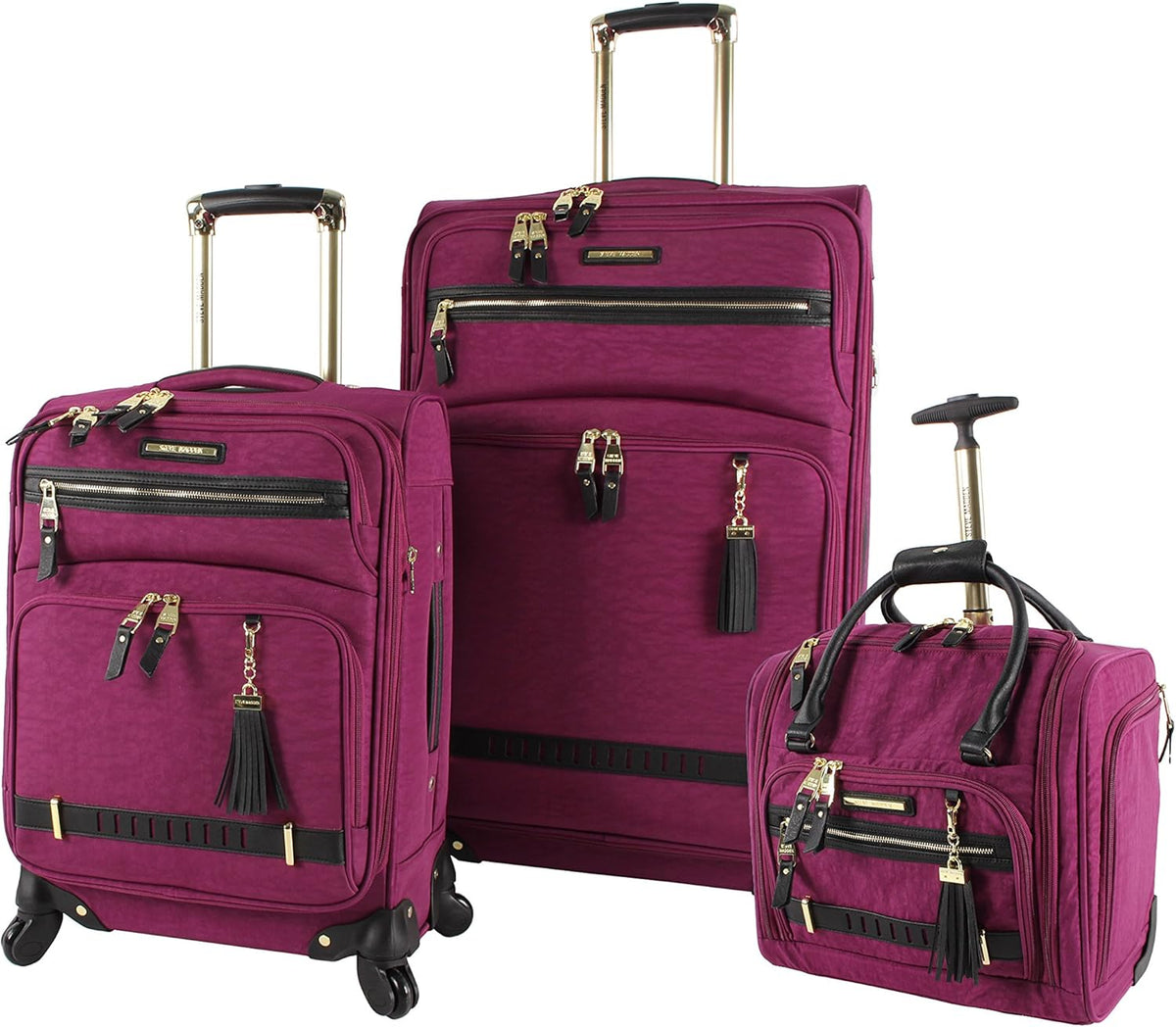 Designer Luggage Collection - 3 Piece Softside Expandable Lightweight Spinner Suitcase Set - Travel Set Includes an Under Seat Bag, 20-Inch Carry on and 28-Inch Checked Suitcase