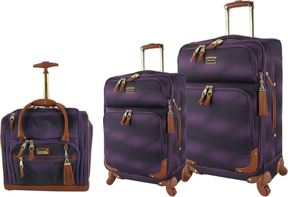 Designer Luggage Collection - 3 Piece Softside Expandable Lightweight Spinner Suitcase Set - Travel Set Includes an Under Seat Bag, 20-Inch Carry on and 28-Inch Checked Suitcase