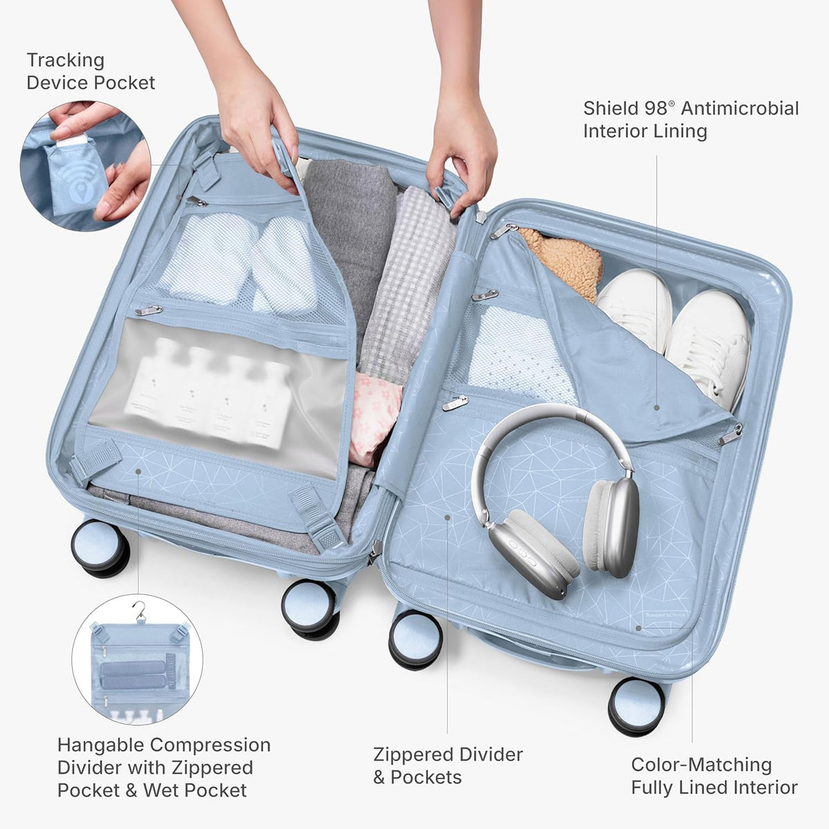 Edinburgh II Hardside Spinner Luggage, TSA Lock, Blue, 21" Carry-on
