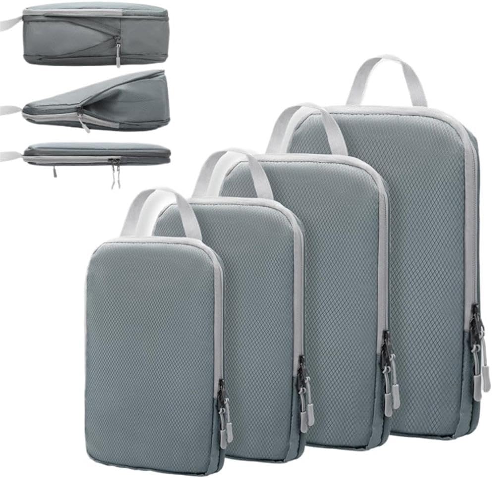 4 Pcs Compression Packing Cubes for Suitcases Travel Essentials,Durable Travel Organizers Bags,Expandable Travel Accessories for Carry on, Luggage, Suitcase Backpack