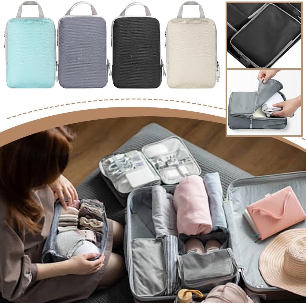 4 Pcs Compression Packing Cubes for Suitcases Travel Essentials,Durable Travel Organizers Bags,Expandable Travel Accessories for Carry on, Luggage, Suitcase Backpack