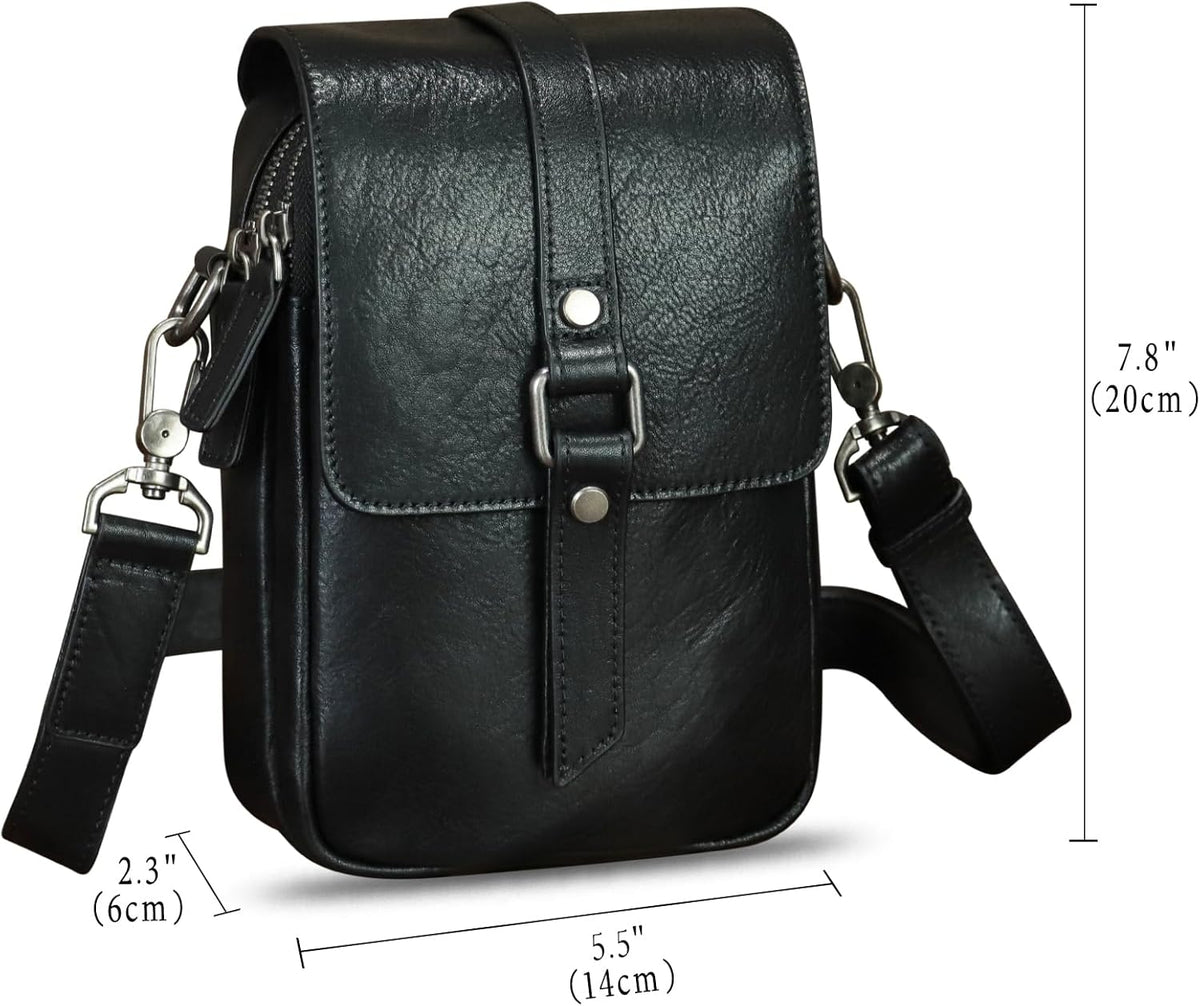 Genuine Leather Phone Purse for Women Vintage Leather Cell Phone Pouch Mini Small Shoulder Bag Crossbody Bag with Strap
