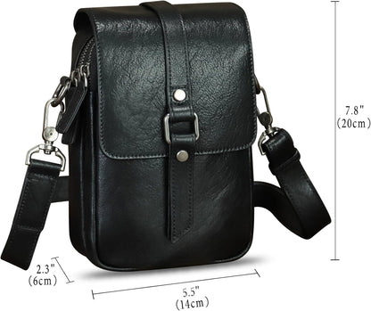 Genuine Leather Phone Purse for Women Vintage Leather Cell Phone Pouch Mini Small Shoulder Bag Crossbody Bag with Strap