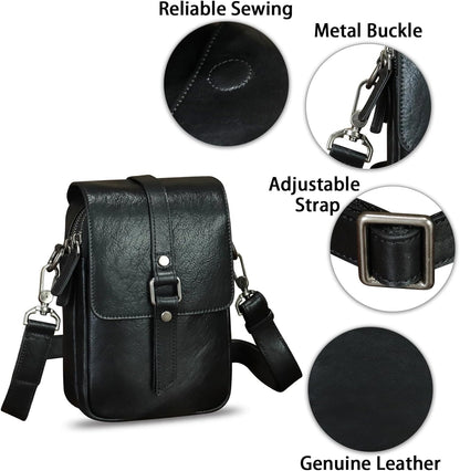 Genuine Leather Phone Purse for Women Vintage Leather Cell Phone Pouch Mini Small Shoulder Bag Crossbody Bag with Strap
