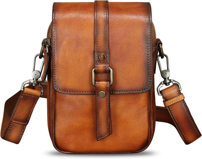 Genuine Leather Phone Purse for Women Vintage Leather Cell Phone Pouch Mini Small Shoulder Bag Crossbody Bag with Strap