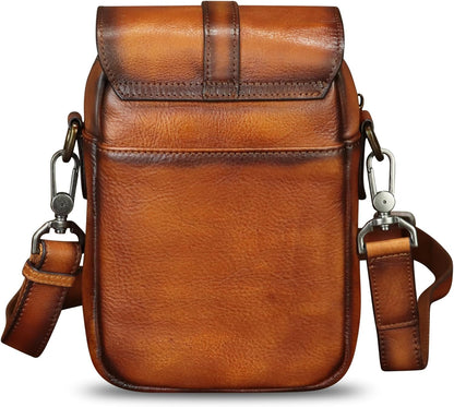 Genuine Leather Phone Purse for Women Vintage Leather Cell Phone Pouch Mini Small Shoulder Bag Crossbody Bag with Strap