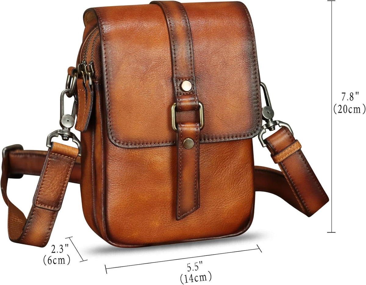 Genuine Leather Phone Purse for Women Vintage Leather Cell Phone Pouch Mini Small Shoulder Bag Crossbody Bag with Strap