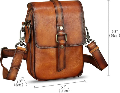 Genuine Leather Phone Purse for Women Vintage Leather Cell Phone Pouch Mini Small Shoulder Bag Crossbody Bag with Strap