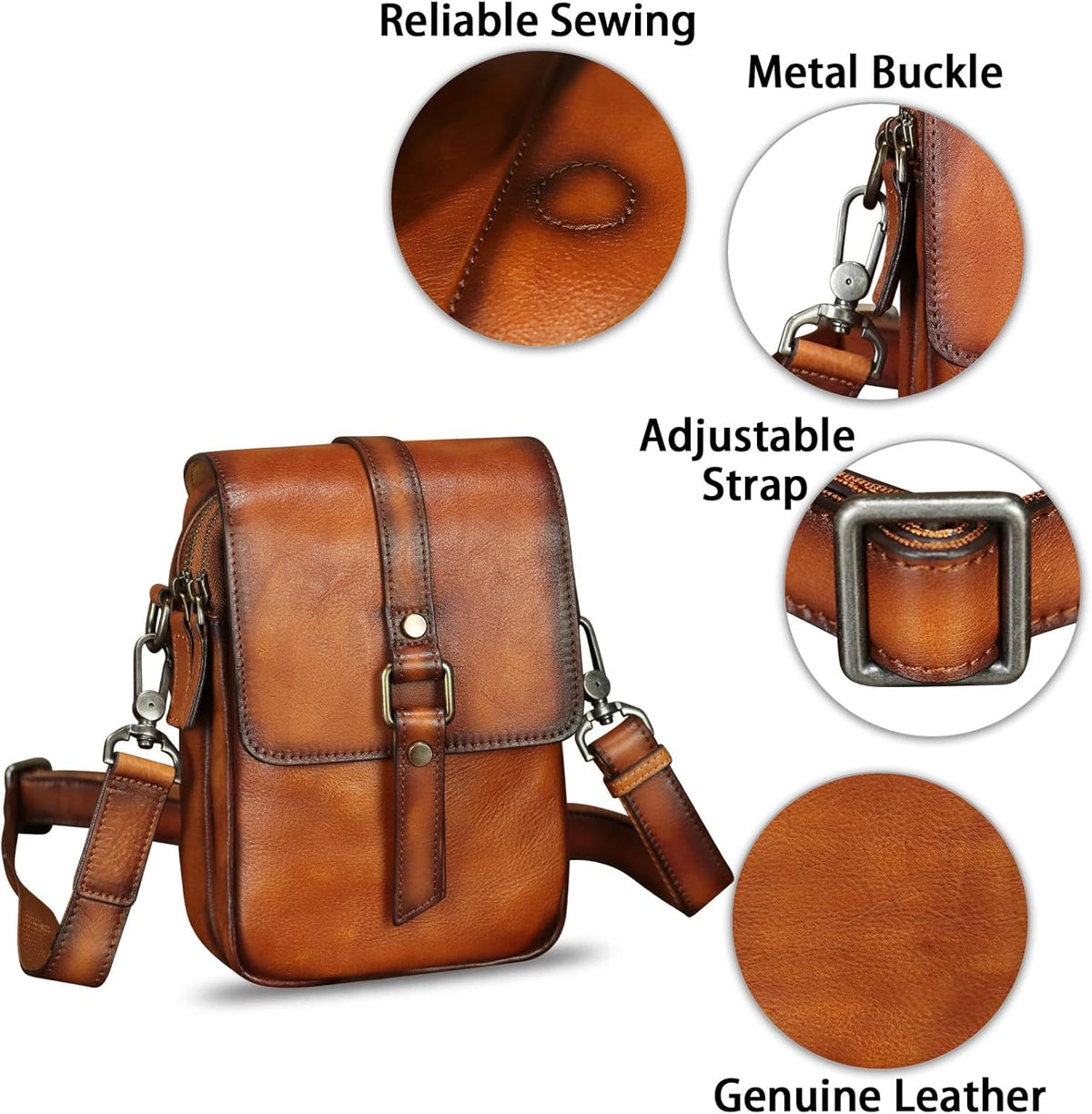 Genuine Leather Phone Purse for Women Vintage Leather Cell Phone Pouch Mini Small Shoulder Bag Crossbody Bag with Strap