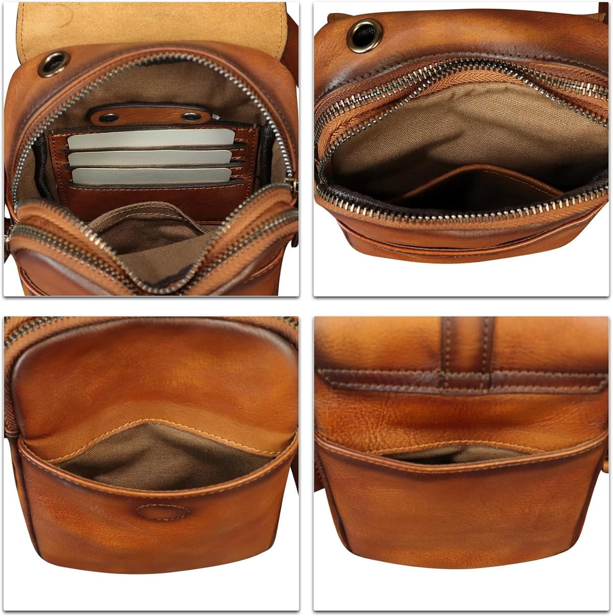 Genuine Leather Phone Purse for Women Vintage Leather Cell Phone Pouch Mini Small Shoulder Bag Crossbody Bag with Strap