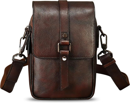 Genuine Leather Phone Purse for Women Vintage Leather Cell Phone Pouch Mini Small Shoulder Bag Crossbody Bag with Strap