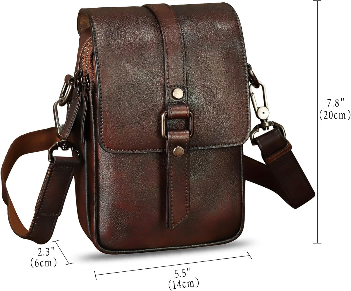 Genuine Leather Phone Purse for Women Vintage Leather Cell Phone Pouch Mini Small Shoulder Bag Crossbody Bag with Strap