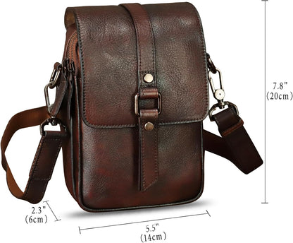 Genuine Leather Phone Purse for Women Vintage Leather Cell Phone Pouch Mini Small Shoulder Bag Crossbody Bag with Strap